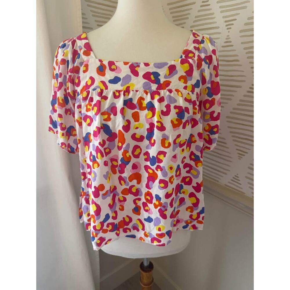 Emily Wonder Small Fushsia Rainbow Cheetah Leopard Print Swing Babydoll Top